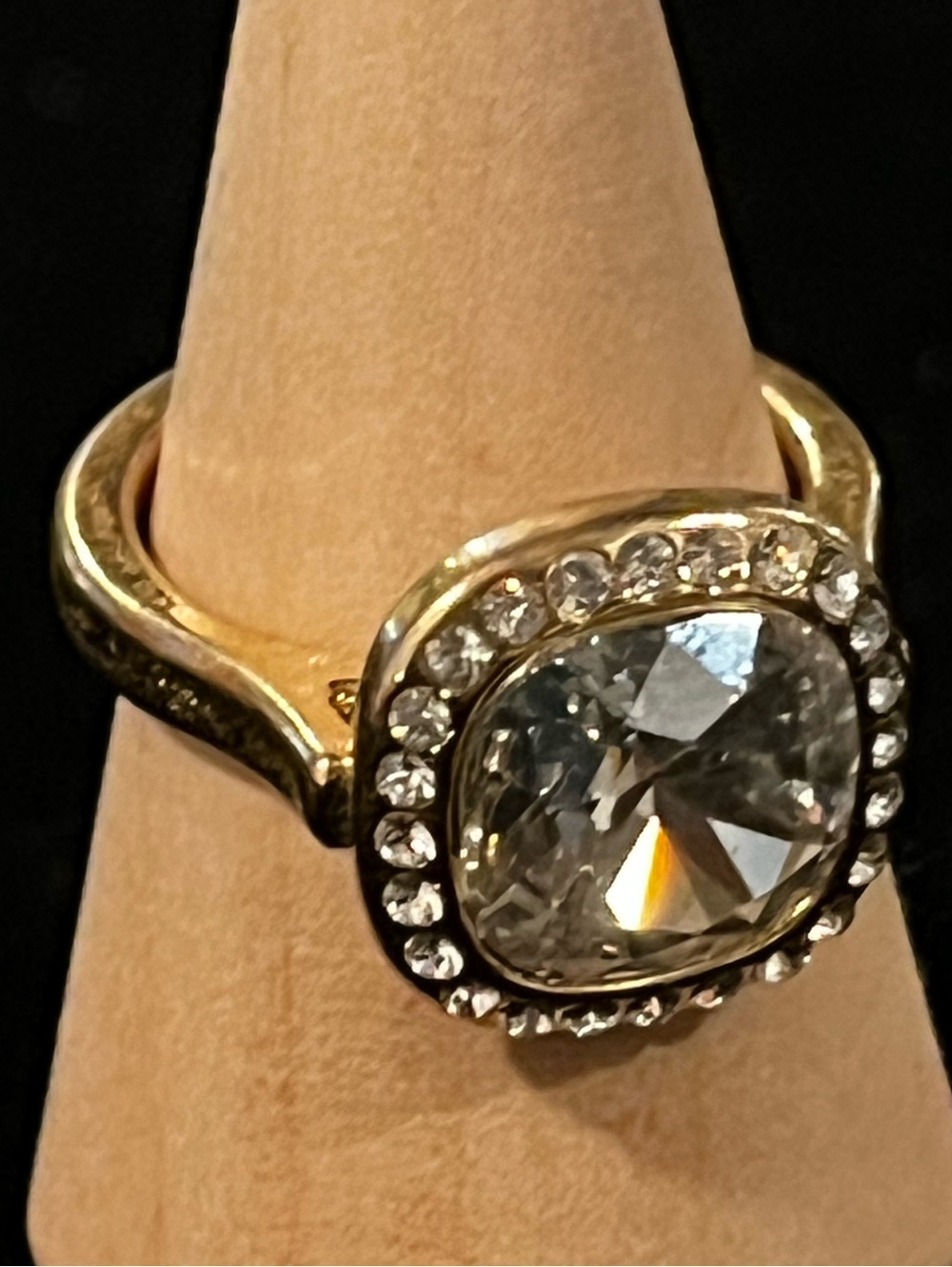 👀 Video! Gold-Tone Halo Cushion Cut Crystal Ring in Clear